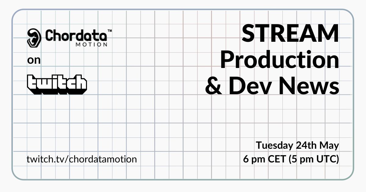 📣 Come join us for our fourth live session!
We'll cover these subjects:
◼️ Upcoming production process
◼️ Main developments
◼️ New incorporations to the team
As always, there will also be time for Q&amp;A
📆 Tuesday 24th May 6 pm CET (5 pm UTC)

⚡️Join us 👉 twitch.tv/chordatamotion