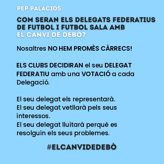 peppresident's tweet photo. ❗️ 𝗜𝗠𝗣𝗢𝗥𝗧𝗔𝗡𝗧

❔ Com seran els delegats federatius amb #ElCanviDeDebò?

👀 Aquí teniu la informació necessària

#PepPresident https://t.co/onCXkdjjZk