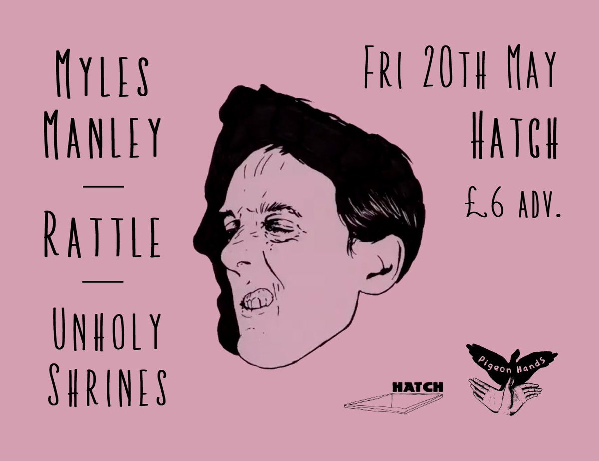 I’m putting this gig on tomorrow at <a href="/hatch_sheffield/">Hatch</a> : <a href="/MylesManley/">Myles Manley</a> - Outsider pop, outré rhythms, tightly woven rock band dynamics (Dublin)
<a href="/RattleandRattle/">Rattle</a> - experiments in rhythm, metre, and tension (Nottingham)
<a href="/UnholyShrines/">Unholy Shrines</a> kraut/psych/industrial grooves (Hatch)
Don’t miss