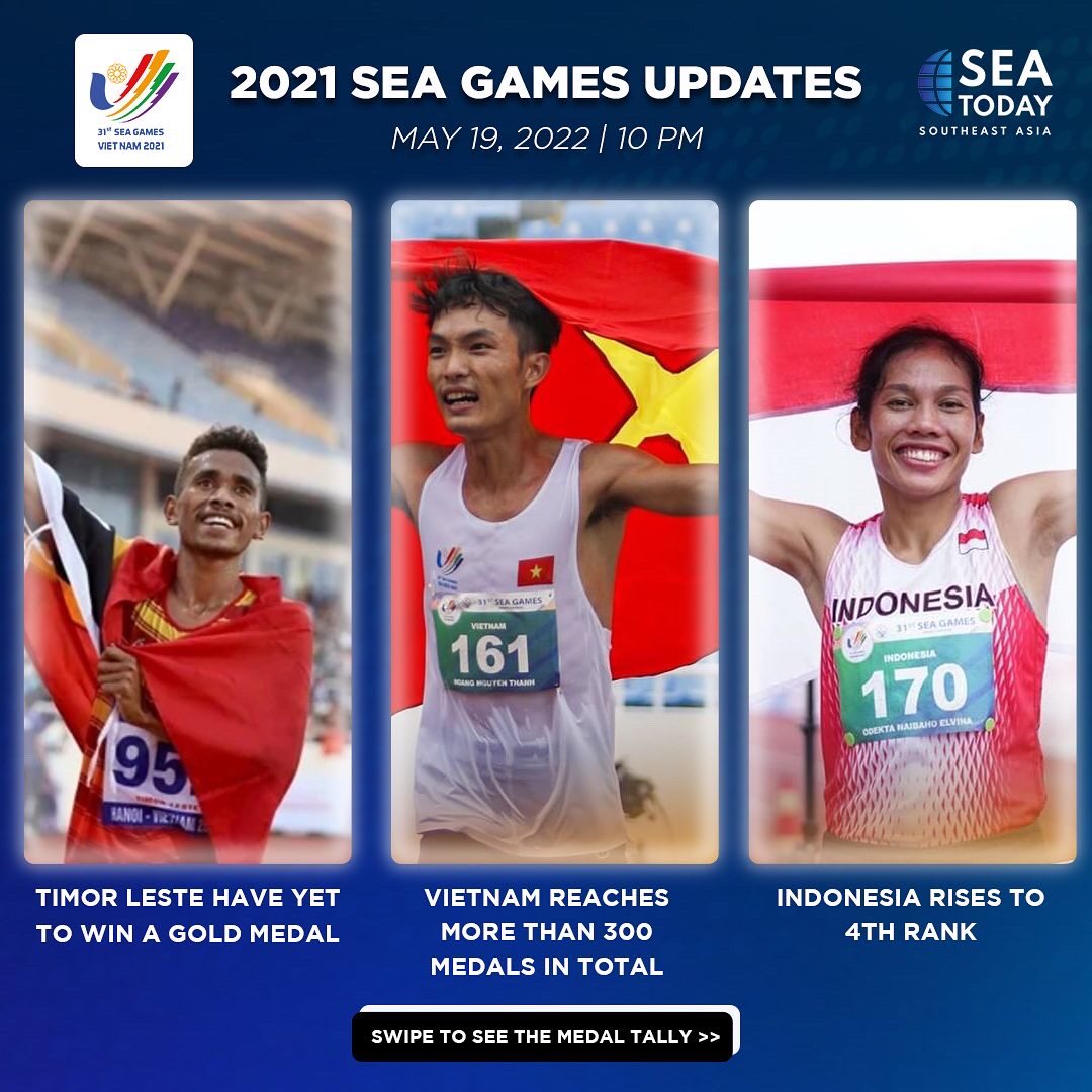 seatodaynews's tweet photo. #SEAUpdates: Medals from each country at the 2021 SEA Games in Hanoi, Vietnam as of May 19, 2022.
#Vietnam added nearly 50 gold medals in one day, bringing a total number to more than 300 medals. #Indonesia rises up to the 4th place. #SEAToday #SEAGames2021 #SEAGames2022 https://t.co/SiIzTZ3zD2