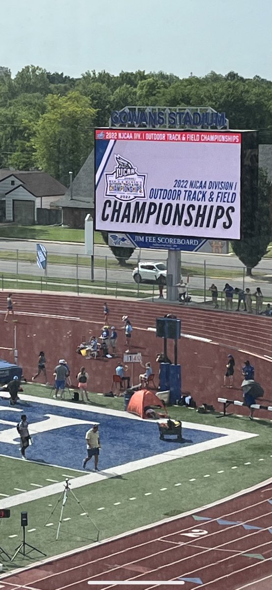 We are underway here at Gowans Stadium. NJCAA Div 1 Outdoor National Track &amp; Field.   <a href="/NJCAAXCTF/">NJCAA Cross Country and Track & Field</a> <a href="/bluedragonsport/">Blue Dragon Sports</a>