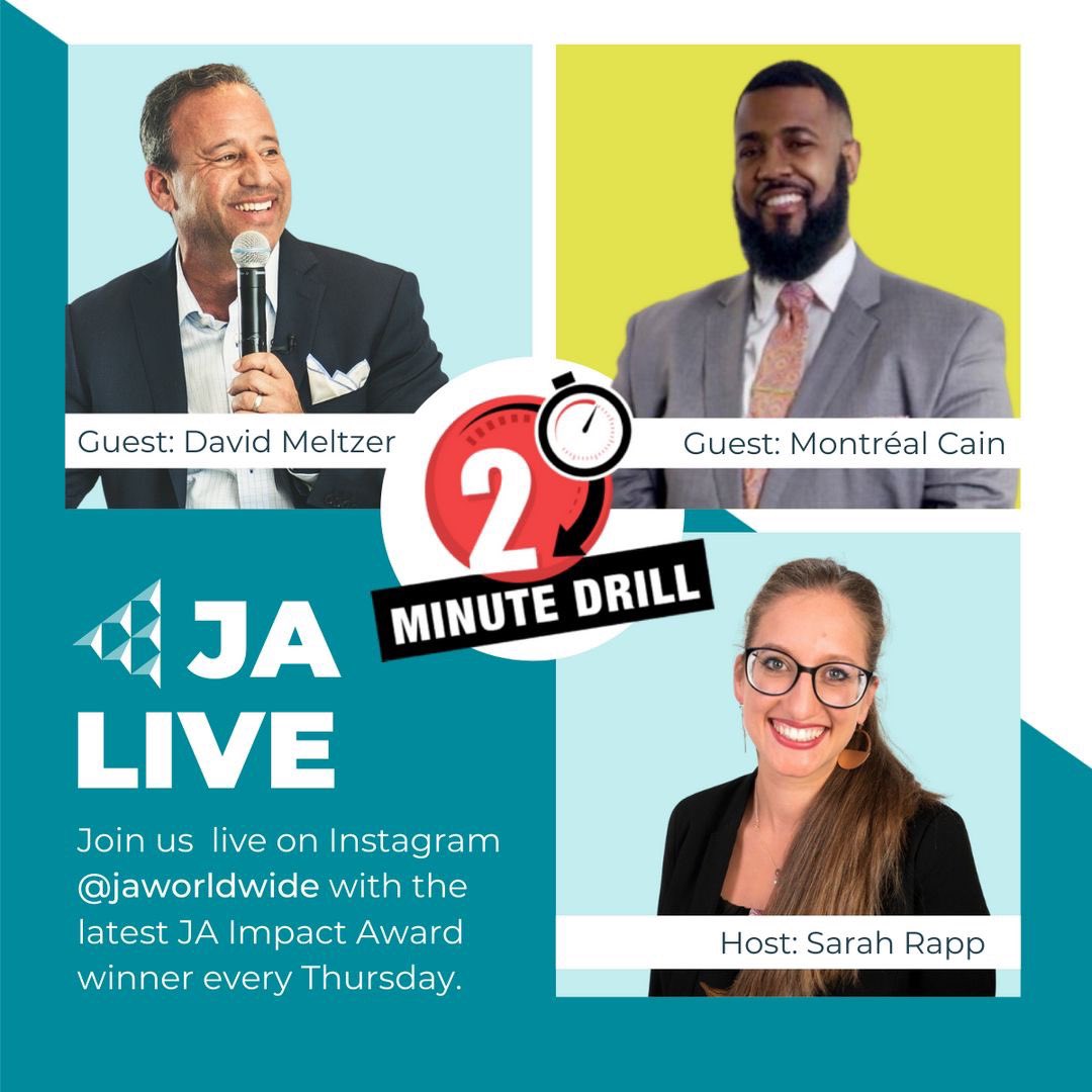 RT: <a href="/sarahrapp_/">Sarah Rapp</a>  Here we go again, one of my favorite parts of the week with <a href="/davidmeltzer/">David Meltzer</a> I'll introduce you to the next JA Impact Award winner of the #2MinuteDrill show: Montréal Cain, Founder MERA WI.

Join us LIVE on JA Worldwide's Instagram at 1:45pmEDT / 7:45pmCEST