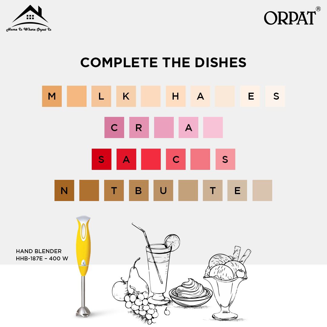 orpat_group's tweet image. On hot summer days, who doesn't love to eat their favourite dishes or drink a cold beverage?

Complete the dishes and comment them down in the comment section below.

orpatgroup.com

#Contest #ContestAlert #Orpat #HomeIsWhereOrpatIs #Electronics #HomeAppliances