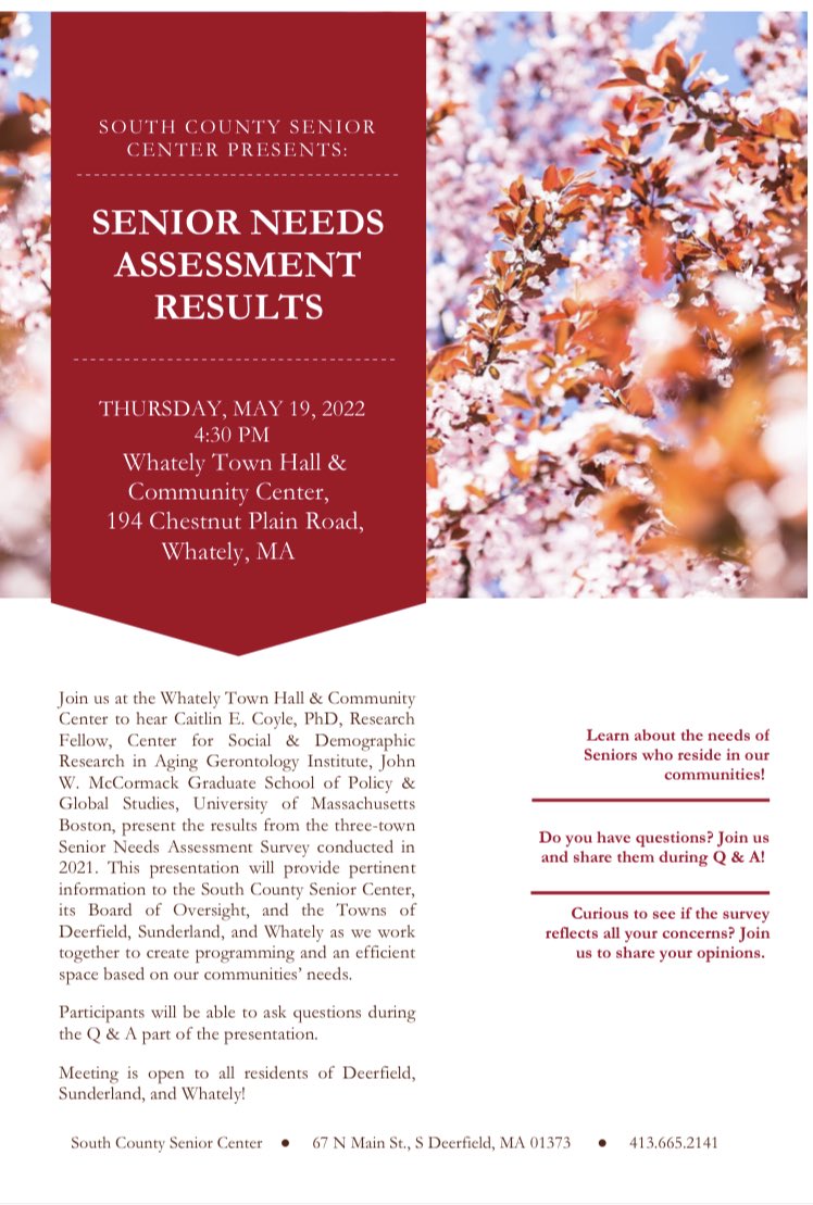 Caitlin Coyle (@caitlin0513) on Twitter photo Heading to Whately, MA today to share findings of our recent needs assessment of 1,393 folks aging in Deerfield, Whately, and Sunderland!! ā¦<a href="/CSDRA_UMB/">CSDRA @ UMB</a>ā© ā¦@Mass_EOEAā© ā¦<a href="/mahealthyaging/">MHAC</a>ā© ā¦<a href="/AARPMA/">AARP Massachusetts</a>ā© Heading to Whately, MA today to share findings of our recent needs assessment of 1,393 folks aging in Deerfield, Whately, and Sunderland!! ā¦<a href="/CSDRA_UMB/">CSDRA @ UMB</a>ā© ā¦@Mass_EOEAā© ā¦<a href="/mahealthyaging/">MHAC</a>ā© ā¦<a href="/AARPMA/">AARP Massachusetts</a>ā©