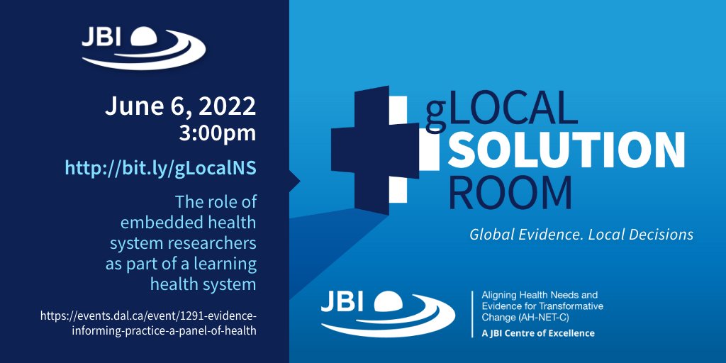 JBI (@jbiebhc) on Twitter photo Find solutions for getting research into practice in your clinical setting. Join JBI Centre of Excellence Aligning Health <a href="/DalhousieU/">Dalhousie University</a>, Canada for the JBI gLocal Solution Room on 6 June. Register: ow.ly/YFLy50J8zbM <a href="/KJuliaKaal/">K. Julia Kaal (she/her)</a> <a href="/MariSomerville/">Dr Mari Somerville</a> @UrquhartRobin
#JBISolutionRoom Find solutions for getting research into practice in your clinical setting. Join JBI Centre of Excellence Aligning Health <a href="/DalhousieU/">Dalhousie University</a>, Canada for the JBI gLocal Solution Room on 6 June. Register: ow.ly/YFLy50J8zbM <a href="/KJuliaKaal/">K. Julia Kaal (she/her)</a> <a href="/MariSomerville/">Dr Mari Somerville</a> @UrquhartRobin
#JBISolutionRoom