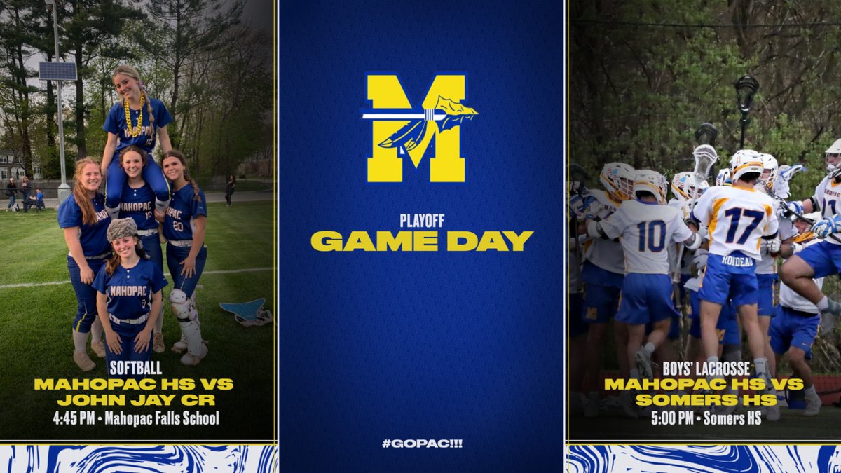 #2 <a href="/MahopacSoftball/">Pac Varsity Softball</a> hosts # 18 JJCR <a href="/4/">w</a>:45 down at the Falls School
#5 <a href="/MahopacLax1/">Coach Bota</a> travels to #4 Somers for a 5pm start

Good luck to both teams!!!! Go PAC!!!
