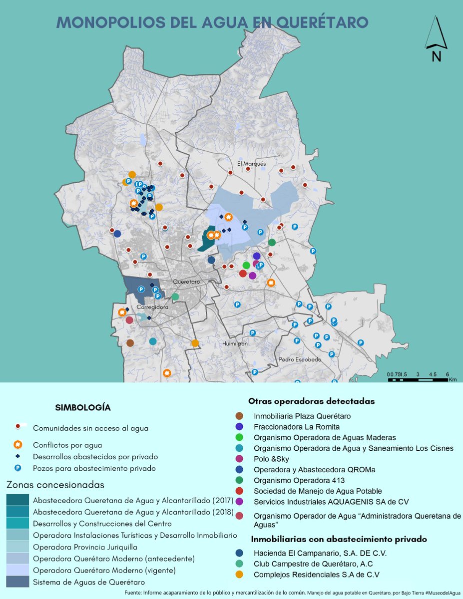 📢⛔En #Querétaro más de 32 fraccionamientos en más de 13,462.09 hectáreas son abastecidos por operadoras que controlan más de 28,186,434m3 anuales de agua. Al menos 8 de las 22 operadoras detectadas están vinculadas a una sola élite. HILO 👇#AguasConLaLeyDeAguas ⚠️💧