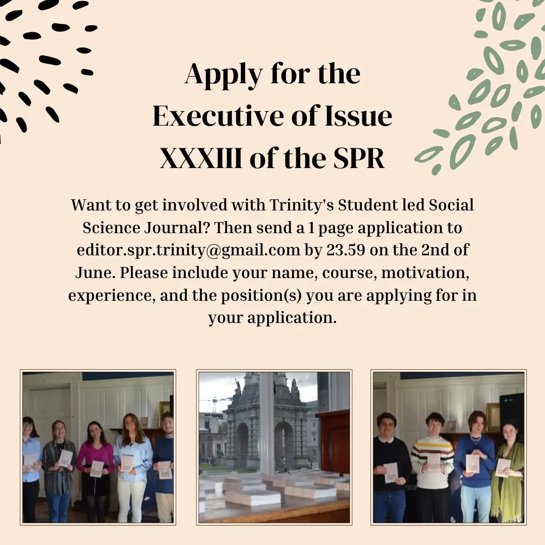 trinityspr's tweet photo. Send your application for the Executive of issue XXXIII of the SPR to editor.spr.trinity@gmail.com by 23.59 on the 2nd of June https://t.co/rX7VENK9VG