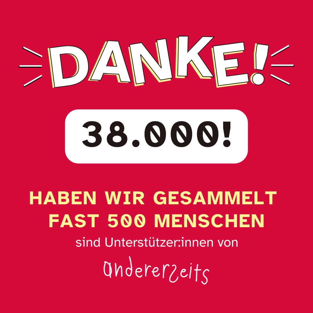 andererseits (@andererseits) on Twitter photo WOW! 38.000 von 40.000 Euro haben wir gesammelt! 🤩
Wir freuen uns riesig! Bald haben wir unser erstes Ziel erreicht. 
Danke, an alle, die schon dabei sind! 
 Du möchtest dabei sein? Unterstütze uns: andererseits.org/spenden WOW! 38.000 von 40.000 Euro haben wir gesammelt! 🤩
Wir freuen uns riesig! Bald haben wir unser erstes Ziel erreicht. 
Danke, an alle, die schon dabei sind! 
 Du möchtest dabei sein? Unterstütze uns: andererseits.org/spenden