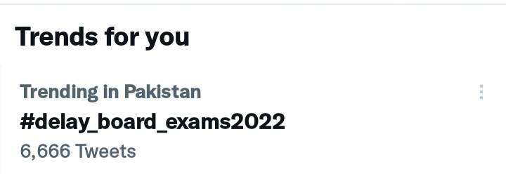 طلبہ پاکستان کو اس وقت آپکی بھرپور مدد چاہیے۔ زیادہ کچھ نہیں بس مزید ایک ماہ  تیاری کا وقت مانگ رہے ہیں۔ انکو انکے حق سے محروم نا رکھا جاۓ اور بس کچھ دن کا مزید وقت دے دیں۔ مہربانی ہوگی آپکی۔۔۔۔
#delay_board_exams2022 <a href="/KhSaad_Rafique/">Khawaja Saad Rafique</a>