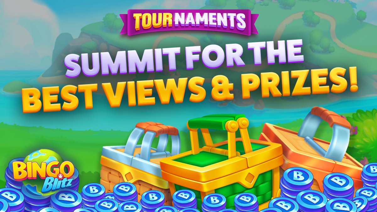 BINGO Blitz on Twitter "It’s time to TOURNAMENT! Win Glamping Baskets as you climb to the top 🏔