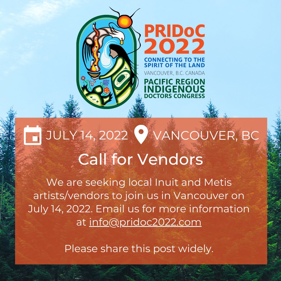 Calling all Métis and Inuit vendors/artists local to Vancouver! We are seeking one Métis and one Inuit vendor for their own vendor table at our conference on Thursday, July 14 🙌💛

Please share widely! Only 1️⃣ month and 2️⃣0️⃣ days until PRIDoC starts!