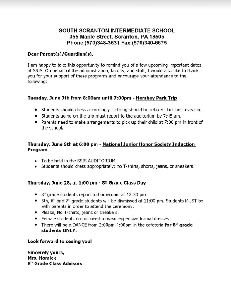 Important for 8th grade: