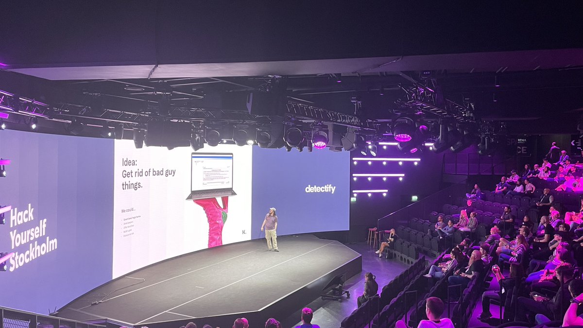 detectify's tweet photo. What if to get rid of bad guys companies make security a culture and normalise ‘hacking’? @klarna’s lead red teamer @MagisterQuis shares some serious truth bombs @ #HackYourself Stockholm https://t.co/VhNpQdEWpj