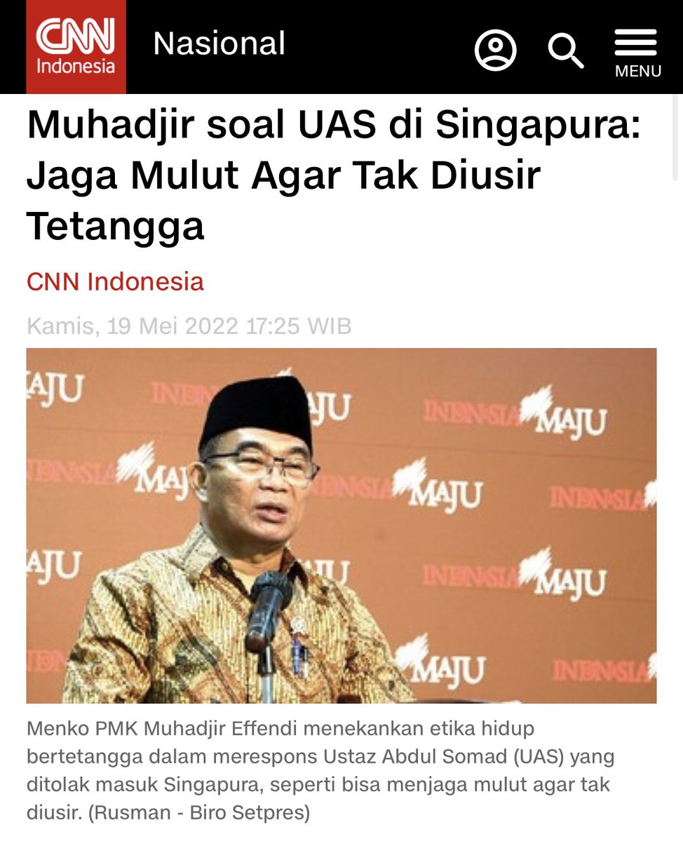 Anwar Abbas dr Muhammadiyah mendukung UAS dan menentang Singapura.

Pak Muadjir jg dr Muhammadiyah dan berpesan agar semua pihak menjaga lidah dan mulut agar bertetangga enak tidak sampai diusir.

Bijak mana menurut netizen ?

Muhadjir : Retweet
Abbas : Like