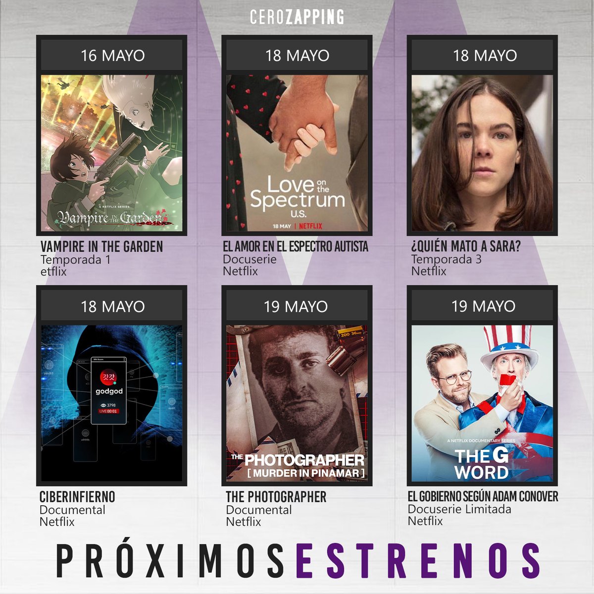 CeroZapping's tweet photo. ¿Ya sabes qué se estrena hoy en el #cine y la #TV? Aquí está la cartelera semanal de #CeroZapping para que sepas qué ver.

#19May https://t.co/wDxkqaat5P