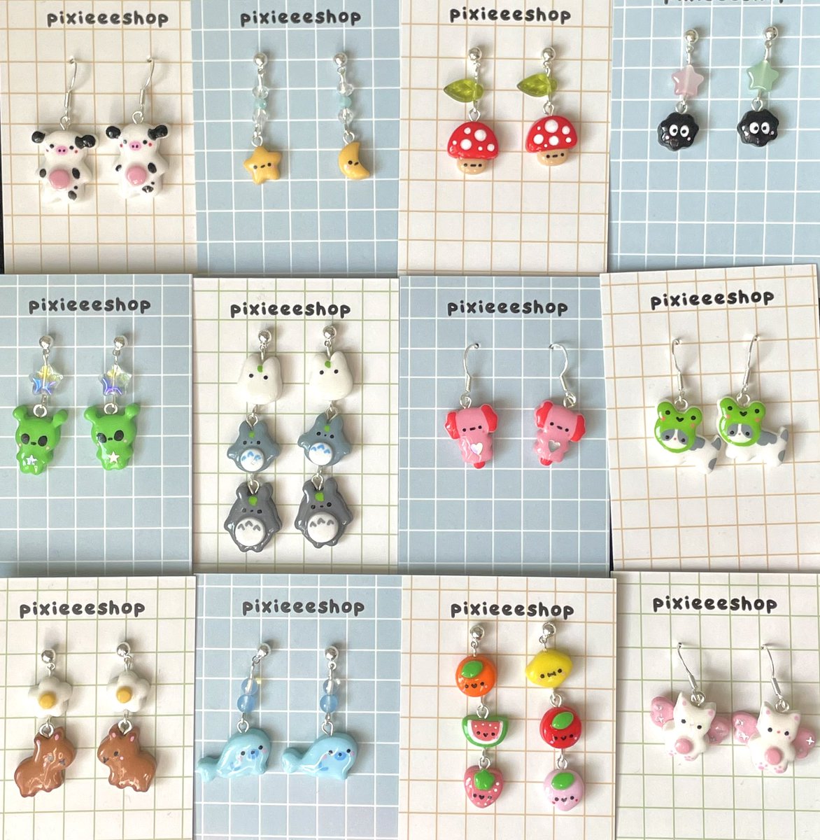 pixieeeshop's tweet photo. i have a shop update tomorrow at 3pm bst including clay earrings, new keychains, stickers and beaded necklaces!! 🍀🍀 prices will be below

rt to support a disabled artist 😎 https://t.co/ATIhjfB7av