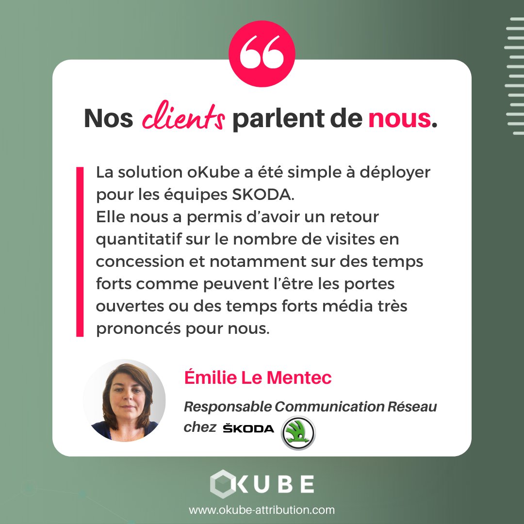 #TémoignageClient | SKODA a mis en place la solution oKube aux côtés de l'agence Ekstend afin de mesurer le trafic en concession ainsi que l'attribution / contribution des leviers marketing dans le parcours client.
Un grand merci aux équipes ŠKODA pour votre confiance !