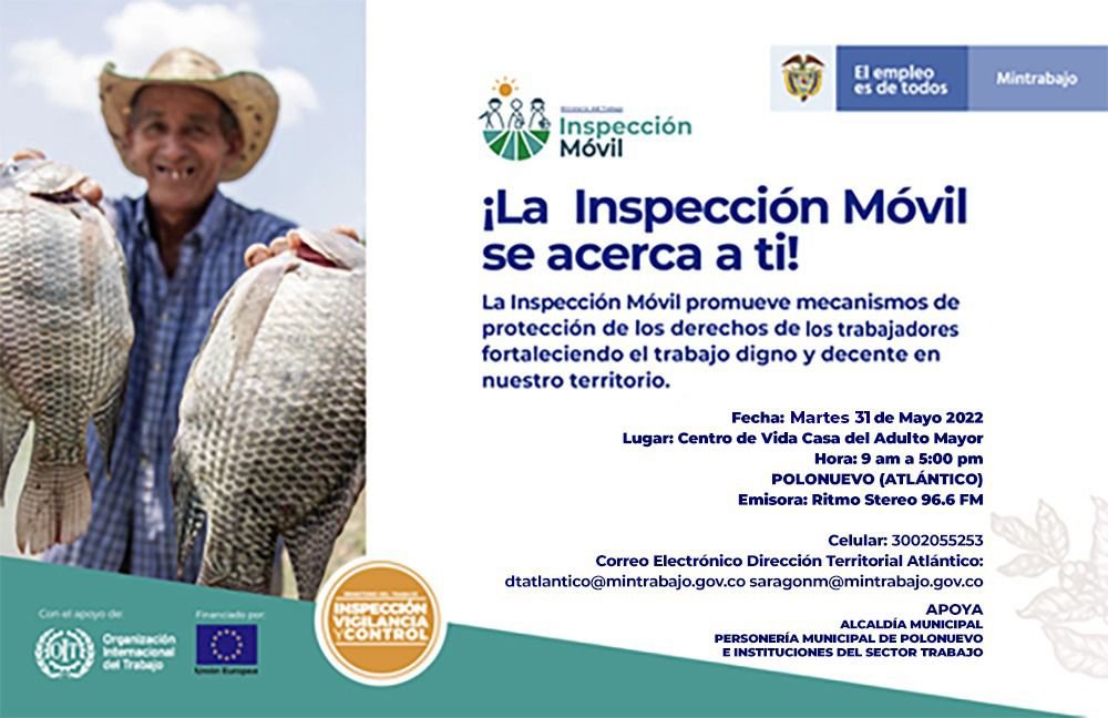 La 🚌#InspecciónMóvil 🚐 estará el próximo 31 de mayo, en la  casa del Adulto Mayor de 🕑9:00 a.m. a 5:00 p.m., donde atenderán sus solicitudes sobre mecanismos de protección de los derechos de los trabajadores fortaleciendo el trabajo digno y decente.
¡ No faltes !