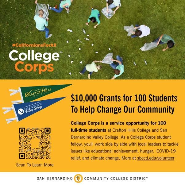 trusteewilliams's tweet photo. Weโre looking for 100 full-time students from @MyCraftonHills @sbvalleycollege to serve in our community. Weโll reward them $10,000!
The application deadline is June 3. Go to https://t.co/B3bxN0VQAl
#CaliforniansForAll #SBCCDInTheCommunity https://t.co/xqChRFPUuL