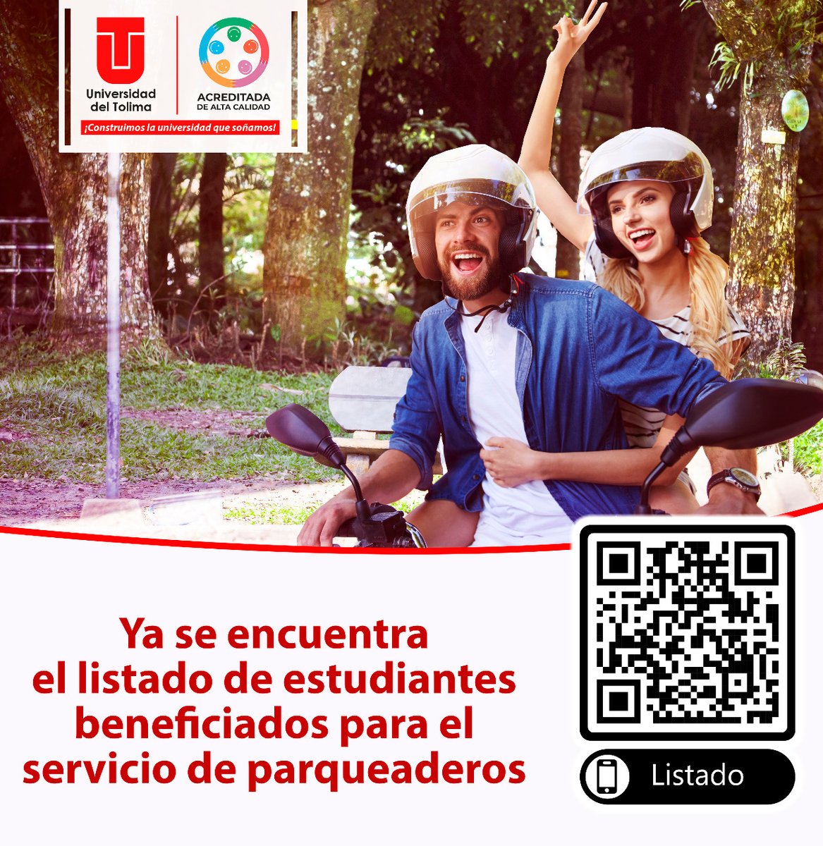 Uni_Tolima's tweet photo. #LaUTInforma | Ya se encuentra publicado el listado de estudiantes beneficiados para el parqueadero. 🛵
👉 https://t.co/qx5tU6x0KV https://t.co/btOIdST2Jv