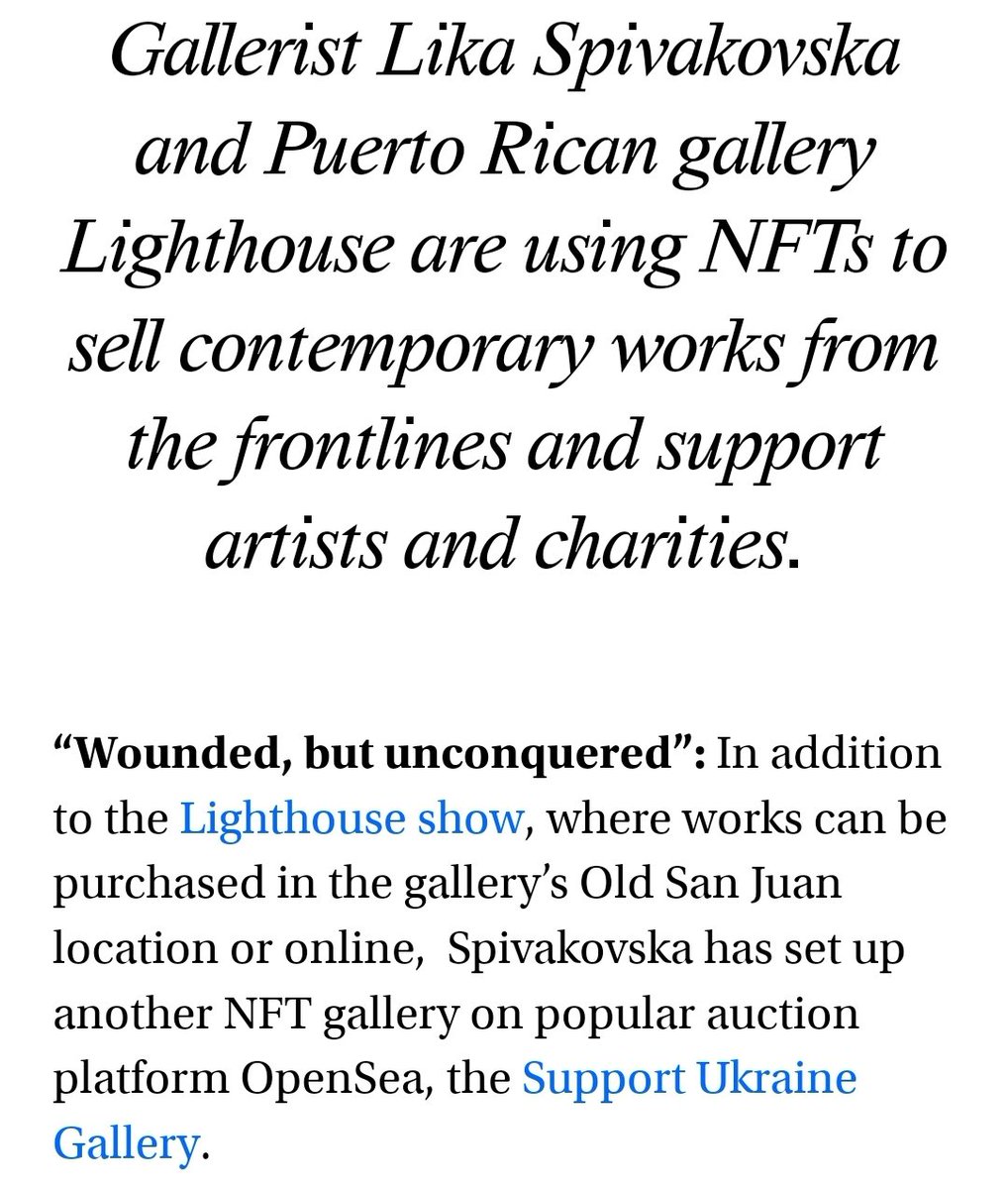 brockpierce's tweet photo. Really proud of the work @crystalrose  @spivakovska and all of the #Ukraine️ artists have accomplished to help 🇺🇦.

🎨 There's still time to bid.
Visit the #NFT gallery here:
https://t.co/4jqxbSmexX

Full article at;
https://t.co/SnKdMLYGl0

#lighthousesmartgallery #nftart https://t.co/zHhg3eVohk
