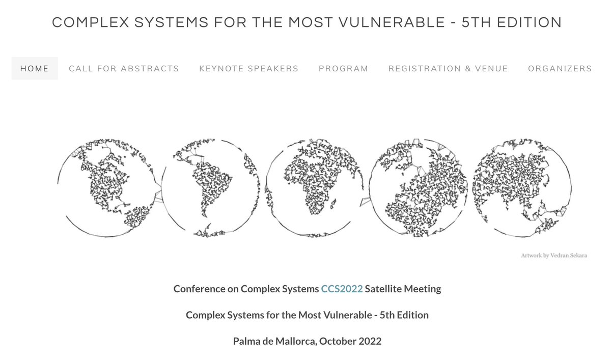 Elisa Omodei (@elisa_omodei) on Twitter photo Excited to announce the 5th edition of the Complex Systems for the Most Vulnerable satellite at <a href="/ccs2022/">CCS2022</a> co-organized with <a href="/danielapaolotti/">Daniela Paolotti</a> and <a href="/mtizzoni/">Michele Tizzoni 🇺🇦</a>
Submit your abstract by July 10
cs4v22.weebly.com
Stay tuned for upcoming announcements on keynote speakers ;) Excited to announce the 5th edition of the Complex Systems for the Most Vulnerable satellite at <a href="/ccs2022/">CCS2022</a> co-organized with <a href="/danielapaolotti/">Daniela Paolotti</a> and <a href="/mtizzoni/">Michele Tizzoni 🇺🇦</a>
Submit your abstract by July 10
cs4v22.weebly.com
Stay tuned for upcoming announcements on keynote speakers ;)
