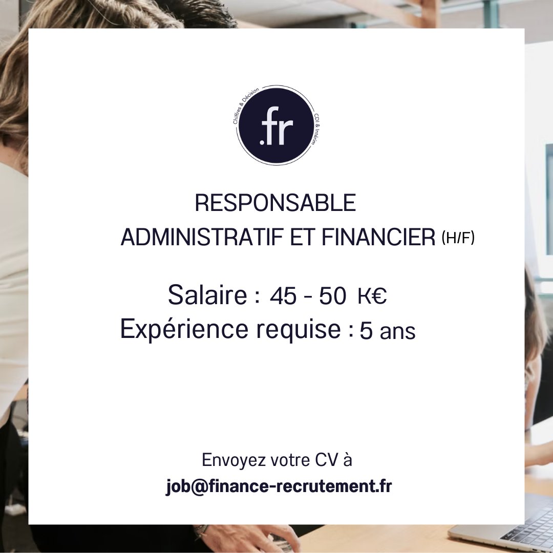 FRecrutement's tweet photo. 🚨JOB ALERT !🚨

Nouvelle opportunité professionnelle de Responsable Administratif et Financier (H/F) en CDI sur Armentières. Rémunération 45-50K€. Vous disposez d’une expérience d'au minimum de 5 ans. 

N’hésitez pas à postuler sur notre site : https://t.co/GhgPET9xXv https://t.co/zRmJHm27Ty