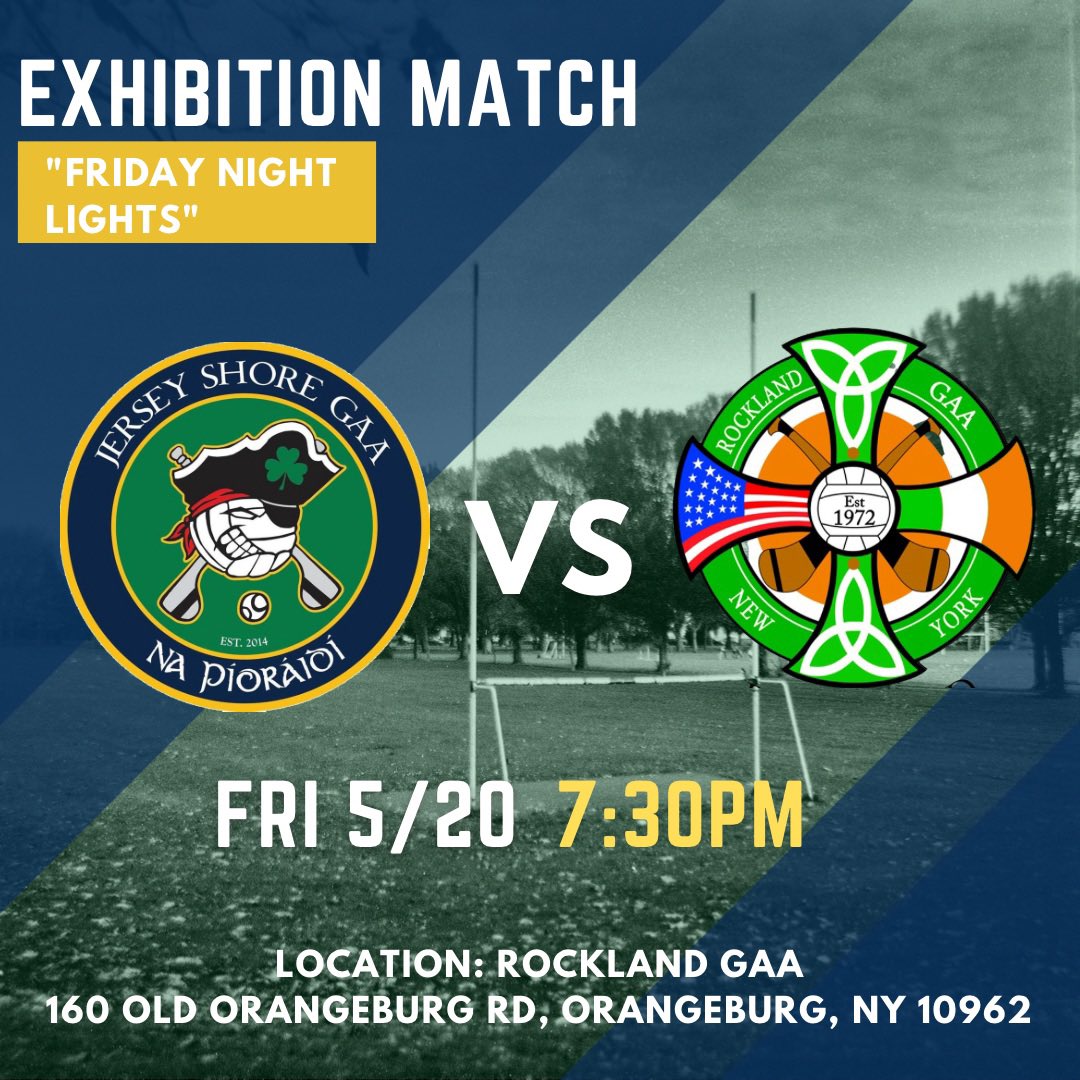 The club is very excited to travel to <a href="/RocklandGAA/">Rockland GAA</a> tomorrow evening for a friendly contest. It’s not often we get to hurl under the lights! If you’re in the area, come by and support us. The clubhouse will be open with drinks and live music! #gaa #hurling