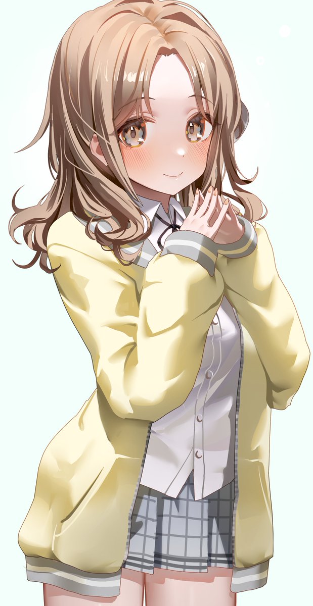 ichikawa hinana 1girl solo skirt yellow cardigan brown hair cardigan school uniform  illustration images