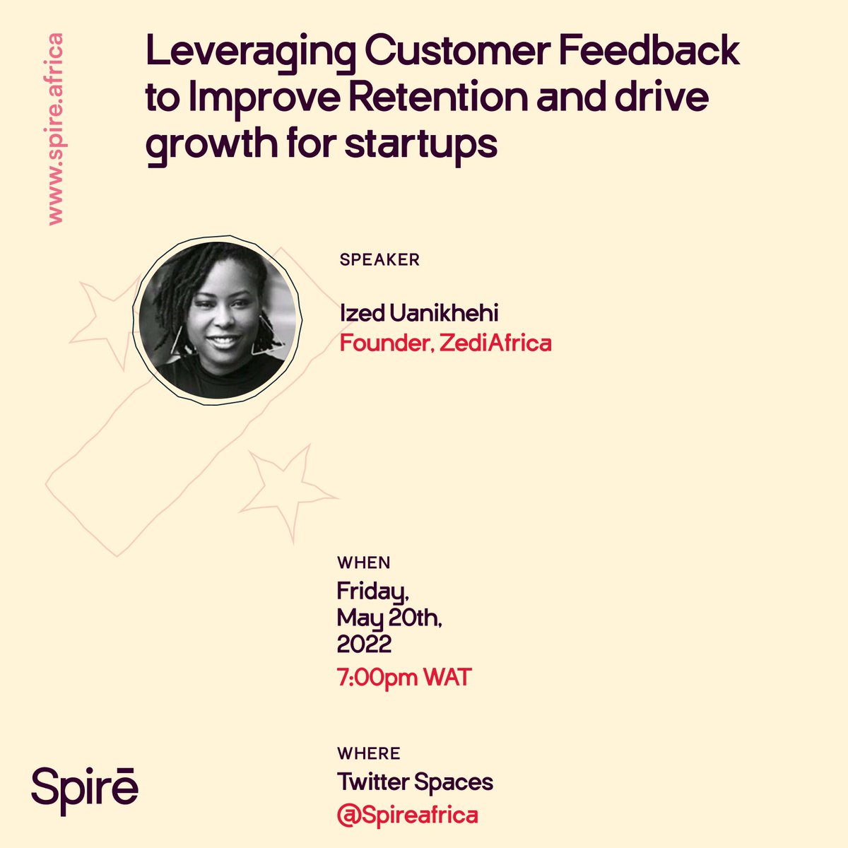 spire_africa's tweet photo. ๐ฅ This Friday, Feedback Central returns.
And joining us is none other than the delightful @zegbua, Founder and CEO, ZediAfrica
Set your reminders so you donโt miss it๐
See you Friday, 7:00pm WAT
#FeedbackCentral https://t.co/VmO4MDzpdO