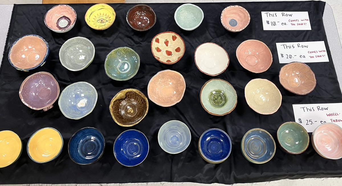 msflanaganart's tweet photo. NAHS has been hard at work since January creating handmade bowls to sell at Arts Night- all money raised will go to the Ledyard Food Pantry. Bowls range from $10 to $25 and select bowls come with a free tee shirt! Hope to see you Thursday May 26th from 5 to 7! @ledyard_nahs https://t.co/giIhQ2vXqg