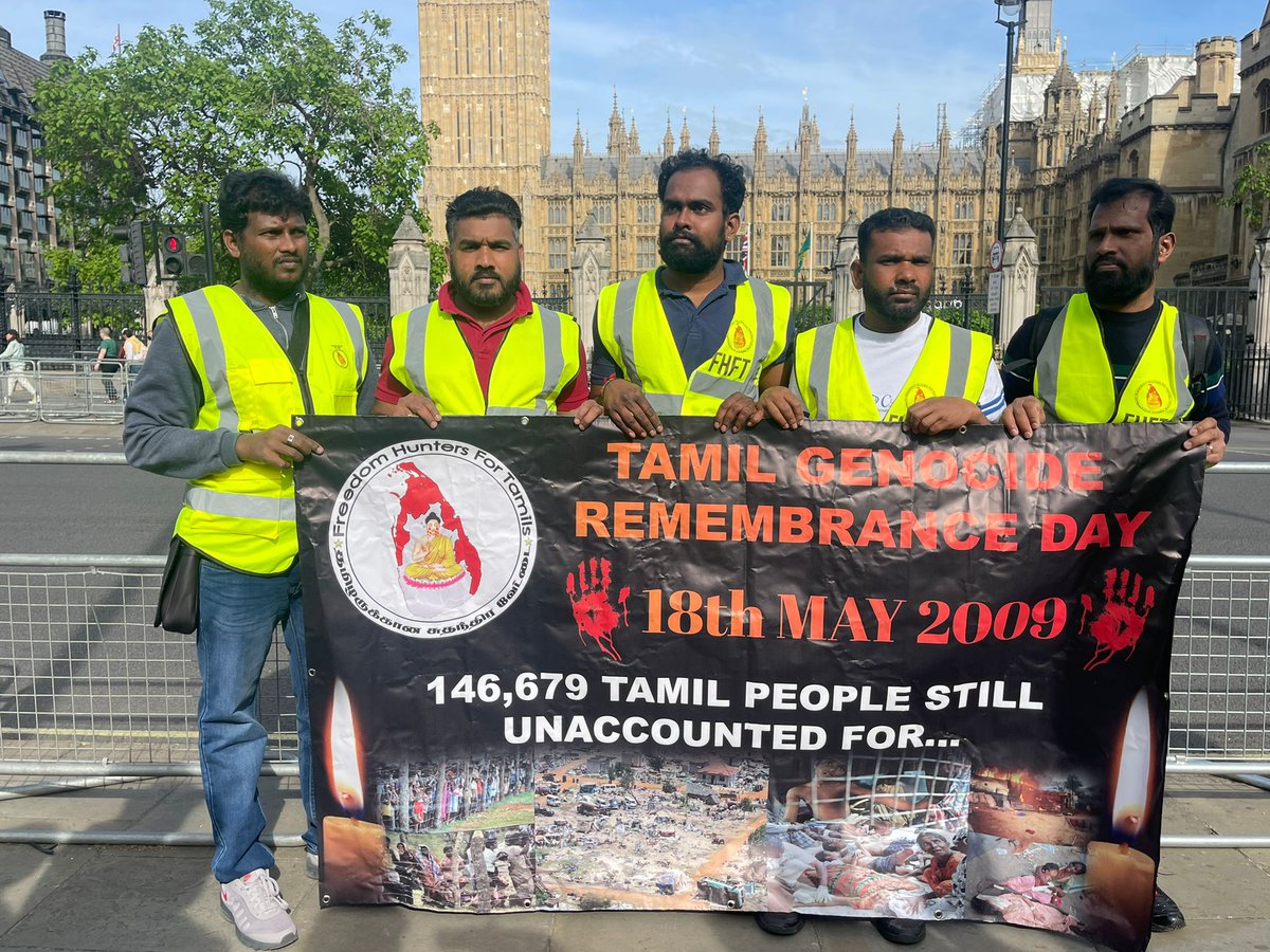 hunters_for's tweet photo. The 13th year of remembrance of the massacre by the Sri Lankan forces. Freedom Hunters For Tamils have organised an awareness vigil to enlighten the British public on 18.05.2022 in front of UK parliament  about the ongoing atrocities of the Sri Lankan government. https://t.co/6bCqCtXFdF