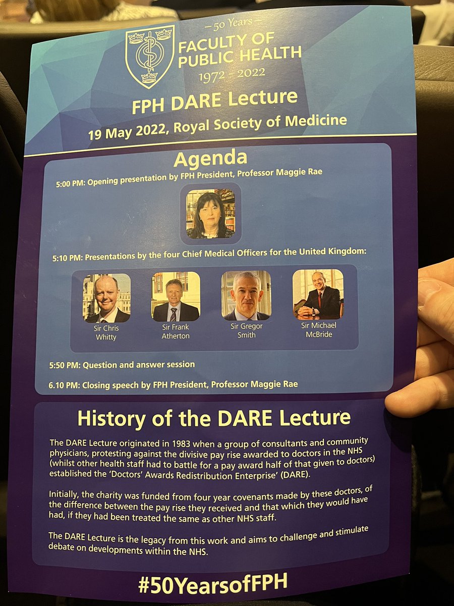 jimmcmanusph's tweet photo. Fantastic to be at the @FPH #DARELecture22 as part of the celebrations of #50YearsofFPH. Lots of us here at Royal Society of Medicine , many many more online. FPH President @MaggieRae20 starting the event. Many congratulations on your 50th! And here’s to many many more https://t.co/cqjvxBC0WM