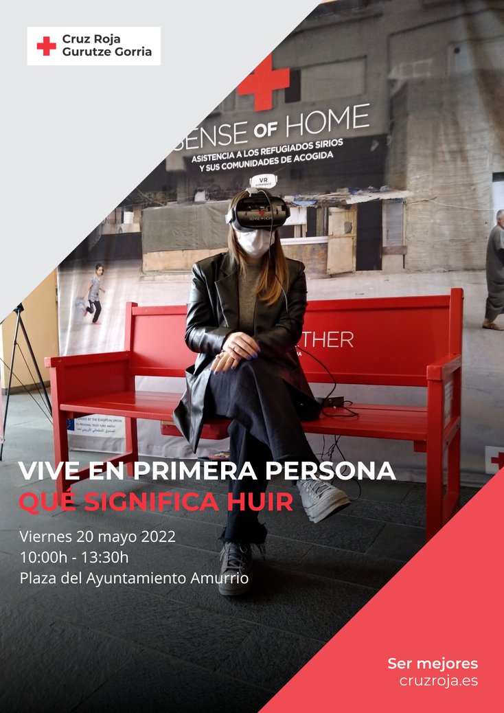 CruzRojaAlava's tweet photo. Vive con nuestro banco de realidad virtual y en primera persona qué significa huir.

🗓️ Mañana viernes 20 de mayo
🕙 de 10:00h a 13:30h
🚩 Plaza del Ayuntamiento de #Amurrio

¡Te esperamos!

#SenseOfHome #CruzRoja https://t.co/Wx2CbyJHOa
