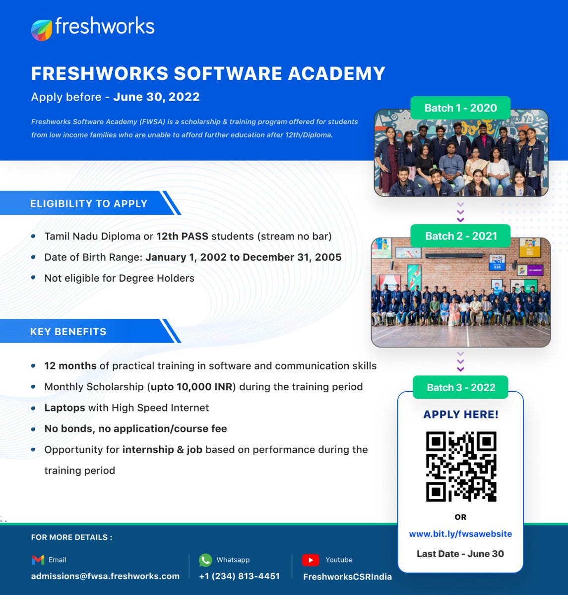 Applications are open for the next batch of <a href="/FreshworksInc/">Freshworks Inc</a> Software Academy! This may be a life changing opportunity for students who are unable to afford higher education.

Please RT/share this within your circles. 🙏