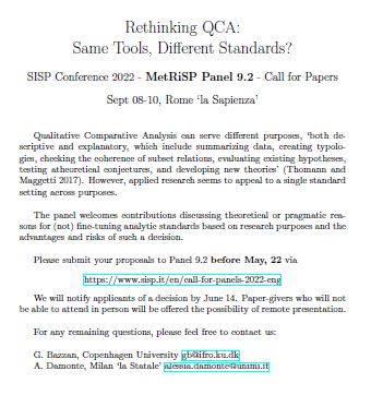 Rethinking QCA: Same Tools, Different Standards? #CfP #SISP #Methodology✨Deadline on May,22 w/ @BazzanGiulia