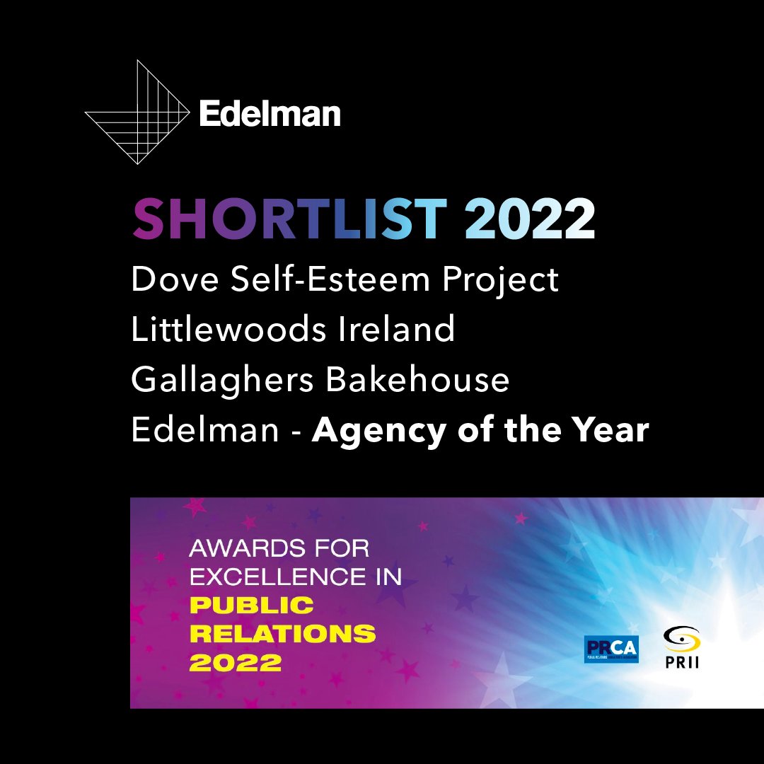 We’re absolutely delighted to be shortlisted once again for Agency of The Year at this year’s #PRAwards22 and for our campaigns with <a href="/DoveUK/">Dove UK & Ireland</a>, @LittlewoodsIRL  &amp; <a href="/GallaghersBH/">GallaghersBakehouse</a>!