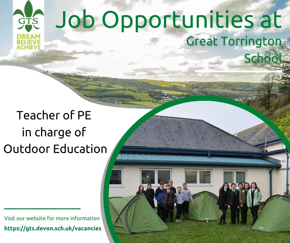 Wonderful job opportunity to join our fantastic PE and Staff team at Great Torrington School. We are looking for a PE Teacher who will also be in charge of Outdoor Education, find out more and apply today
bit.ly/3Mxtmlk
#edujobs #physicaleducation #Pejobs #OutdoorEd