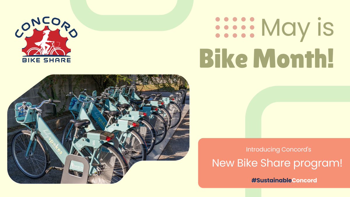 #BiketoWorkDay is tomorrow. Join us for a celebration for the #launch of the bike share program May 20th 8-10 AM at the Keyes Rd parking lot behind the Visitor's Center. Check out visitconcord.org/visit/concord-… for more information!