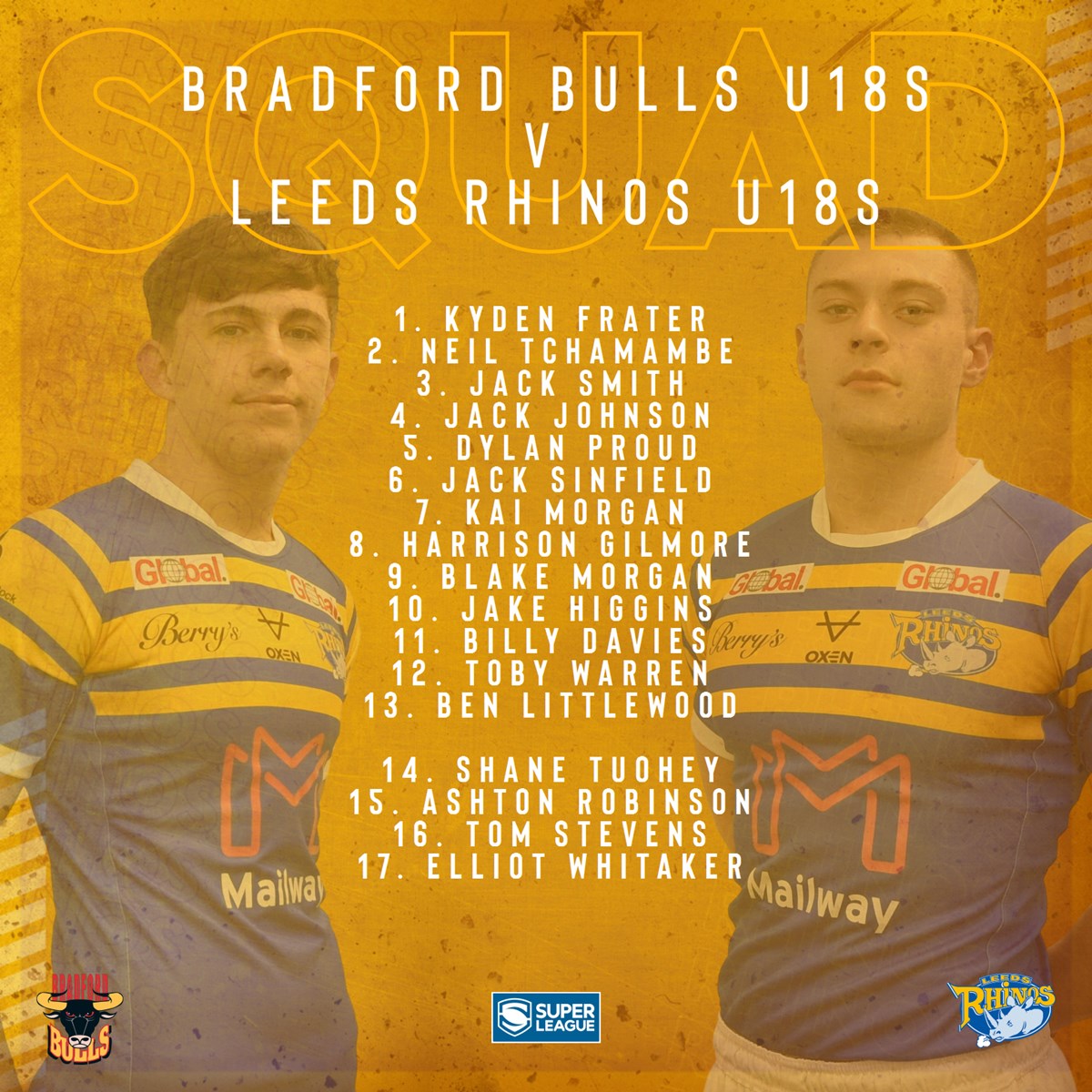 leedsrhinos's tweet photo. TEAM NEWS | Here it is.. our U18s squad to take on @OfficialBullsRL
tonight is in!

Find out more ▶️ https://t.co/LRBN7RzoNF https://t.co/8wweXmNh3s
