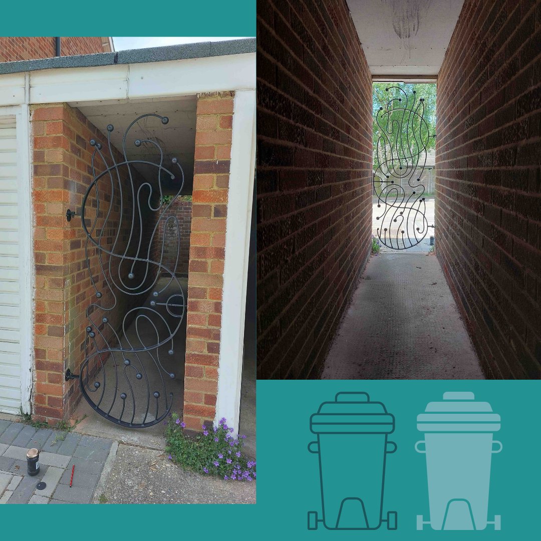 kevcolbear's tweet photo. Here's something that I've been doing this week: I fitted this creative #gate in #Gillingham, Kent for a lovely lady who has bought from me before. As you can see, it's a very narrow opening - just enough, in fact, to get a wheelie bin through!
#creativemetalwork #suffolkmetal https://t.co/DEjglhPNd6