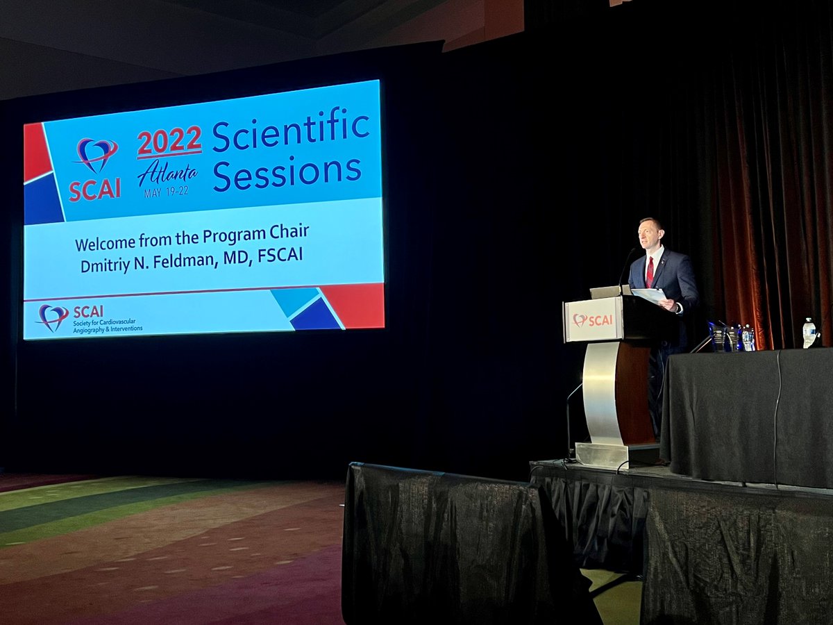 SCAI's tweet photo. Happening Now: #SCAI2022 Program Chair, Dr. Dmitriy Feldman, and SCAI President 2021-22, @henrytTimothy, officially open Scientific Sessions and present the Mason Sones Distinguished Service Award, Helping Hearts Lifetime Service Award, and Helping Little Hearts Service Award. https://t.co/JErcO5T4cO
