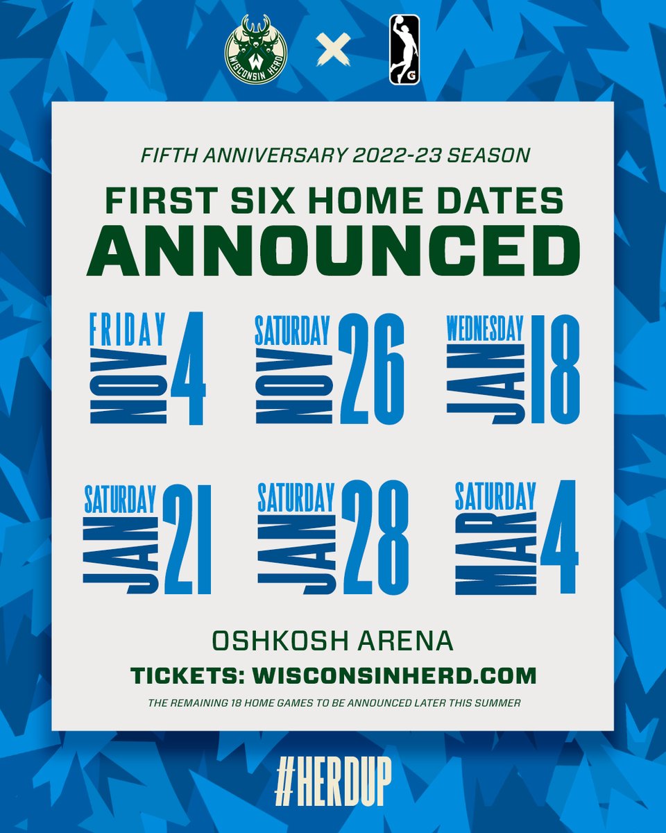 WisconsinHerd's tweet image. Mark your calendars 📅
 
The fifth season of Herd hoops begins November 4 at @OshkoshArena!!
 
#HerdUp