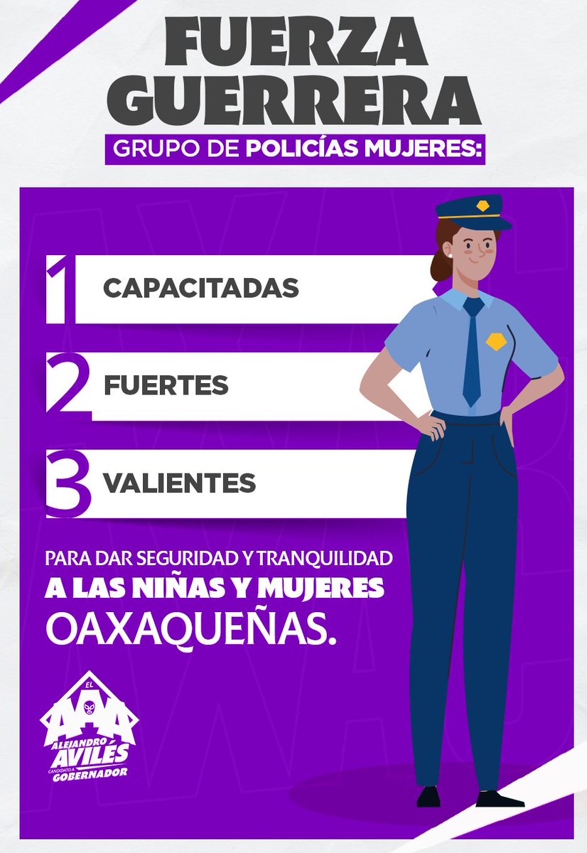 _AvilesAlvarez's tweet photo. Las mujeres y niñas oaxaqueñas estarán protegidas con #FuerzaGuerrera👮🏾👮🏽‍♀️, un grupo de policías mujeres capacitadas, fuertes y valientes, encargadas de dar seguridad y tranquilidad #AlTriplePorOaxaca. https://t.co/kAIu47Ur3Z
