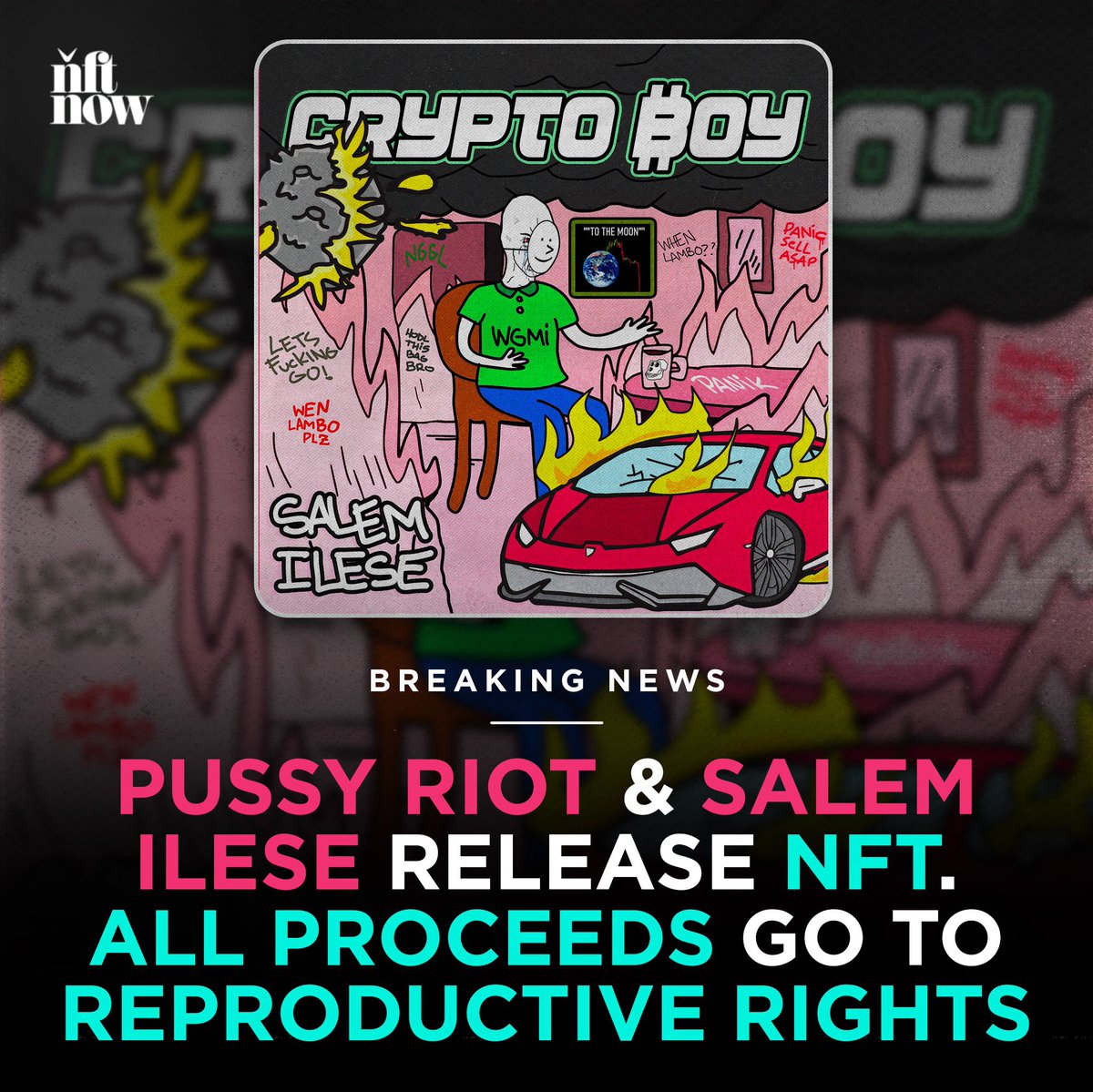 nowmedia's tweet photo. In an exclusive interview with nft now, @salemilese and @pussyrrriot's @nadyariot have revealed that they are dropping viral hit 'Crypto Boy' as an NFT on @soundxyz_ Tuesday 5/24. And 100% of proceeds will go to The Center for Reproductive Rights. https://t.co/yhWYHOnYBZ