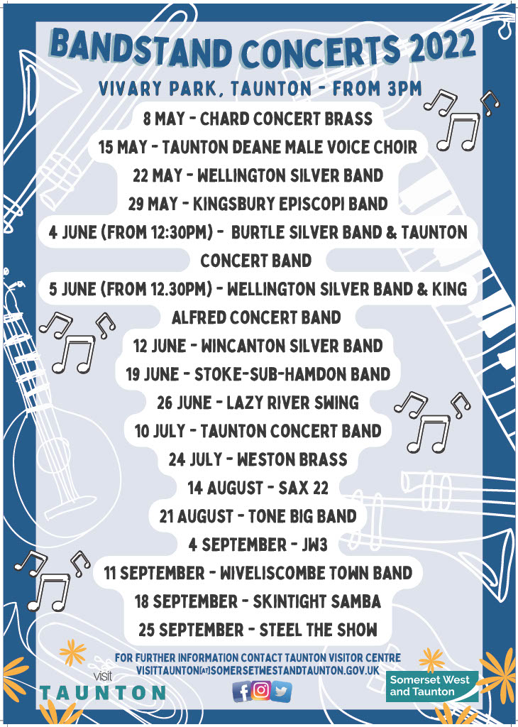 Bandstand Concerts in Vivary Park for this year! 🎼
#Music #Taunton #VivaryPark #Concerts