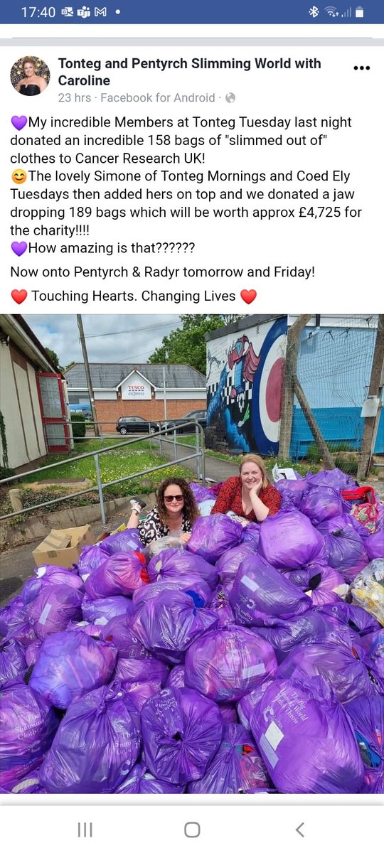 Caroline_Keech's tweet photo. Massive thankyou to Caroline @SlimmingWorld #Tonteg and #CoedEly for all thier 189 purple bags. You are 🌟 https://t.co/4WcpSgBU1D