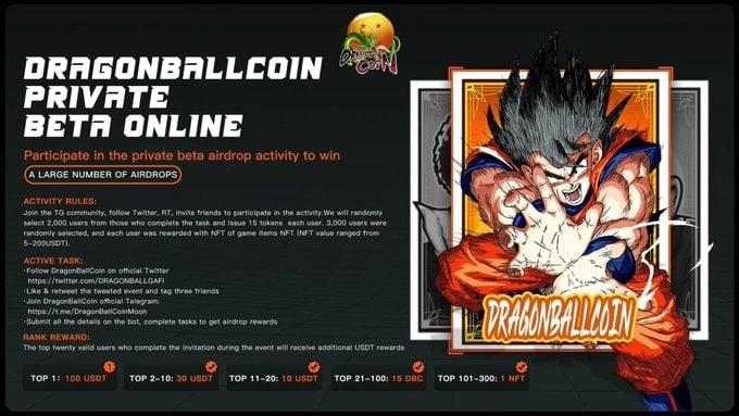 airdrop_one1's tweet photo. 🚨New #airdrop: DragonBallcoin

🎁Reward:15 DBC (~$5) &amp; 1 NFT
🏆Winners: 5,000 Random Lucky people
👥 Referral:The top 300 referrals can each get more rewards

🔗Airdrop link: https://t.co/YAQufU900o

📅 Distribution date: June 10th
#Airdrop #Crypto #Airdrops #giveaway #Bitcoin https://t.co/Cv06wUia58