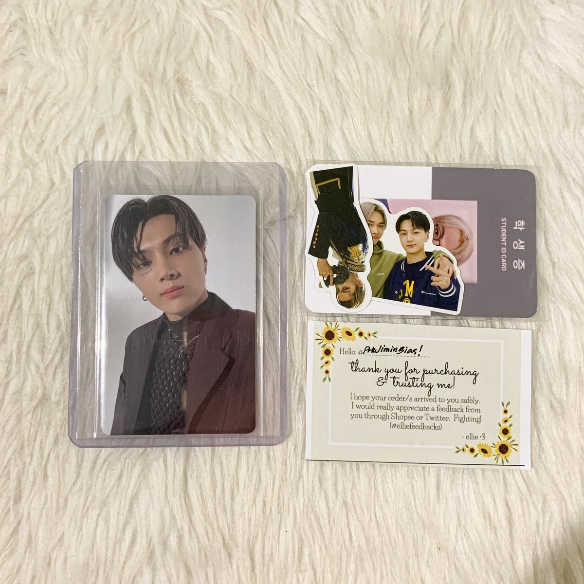 PrkJiminBias's tweet photo. π: ~ #PJBreceived ~
Tysm @thvjkkk jay is really safe.π«°thanks for the freebies and sa pa-note na ganito π€#elliefeedbacks https://t.co/0Vij3Sd8CX